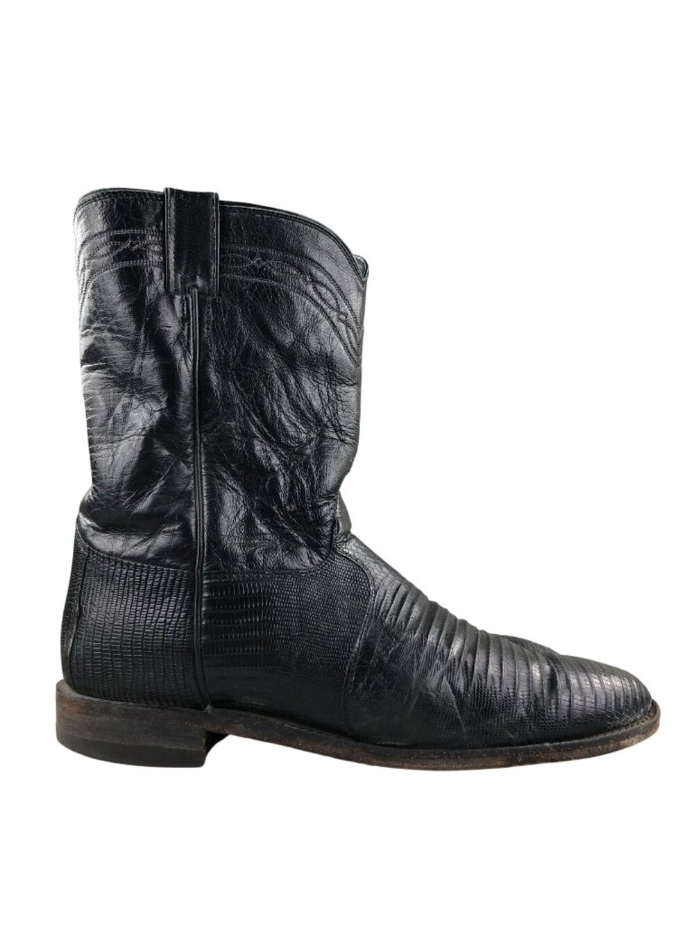 Justin Boots Men's Size 13B Exotic Roper Black Lizard Leather #3112 Boots FAIR